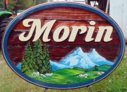 Morin,residential sandblasted cedar sign,farm,ranch acreage,custom made cedar sign,Louis Creek BC,Artist painted,user friendly website,Condor Signs Vernon Bc