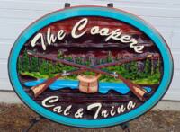 Cedar sign custom nade artist painted cedar sign Kelowna BC