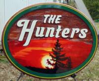 The Hunters,residential sandblasted cedar sign, wedding sign,wedding,gift, Yellowknife,Artist painted cedar sign,Condor Signs,Vernon BC,