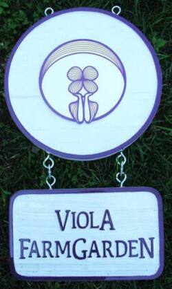 Viola Farm Garden sand blasted cedar sign,organic produce signs,farm and ranch signs,acreage signs,Business signs of all kinds,hand painted hand crafted by Condor signs Vernon,BC