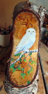 Artist painted snowy owl artist painted by Condor Signs Vernon BC