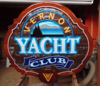 Vernon Yacht Club restored sand blasted cedar wood sign Condor Signs can make old signs new again