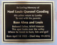 metal/bronze headstone/memorial plaque for Noel Gooding cutom designed by Condor Signs Vernon BC