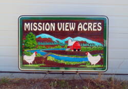 farm signs Canada Mission View Acres wood sign sandblasted cedar by Vernon BC sign maker Condor Signs
