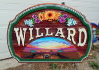 Harley Davidson and flower wood sign for central butte by Condor Signs Vernon BCsask