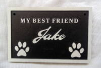 Metal aluminum Memorial plaque for man's best friend custom designed by supplied by Condor Signs Vernon BC