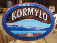 cedar sandblasted sign cottage on Okanagan Lake BC custom made and artist painted bt Condor Signs Vernon BC Canada