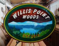 Vancouver Island Canada view from Willis Point. Sandblasted cedar sign We manufacture and ship signs to your door.