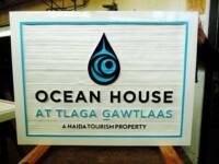 Indigenous Business sign of cedar sandblasted wood for Ocean House A Haida Tourism Property